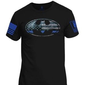 Black Batman Shirt Blue Line Short Sleeve T-Shirts